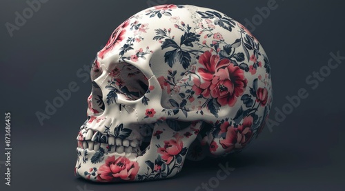 Floral Patterned Skull in Profile View