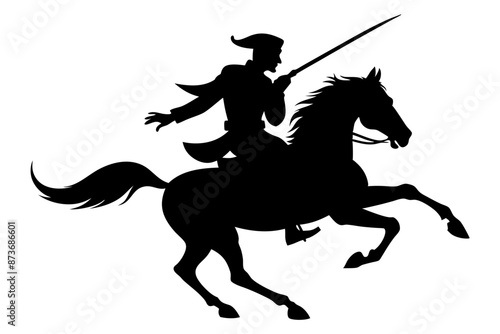 Silhouette of a horseman with a saber vector illustration 