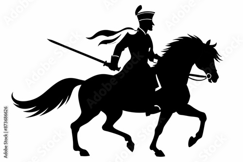 Silhouette of a horseman with a saber vector illustration 