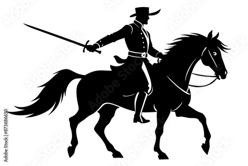 Silhouette of a horseman with a saber vector illustration 