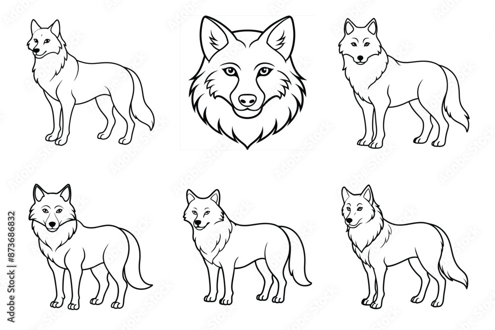 Wolf continuous line art vector illustration bundle set. Wolf continuous line art vector illustration bundle set.