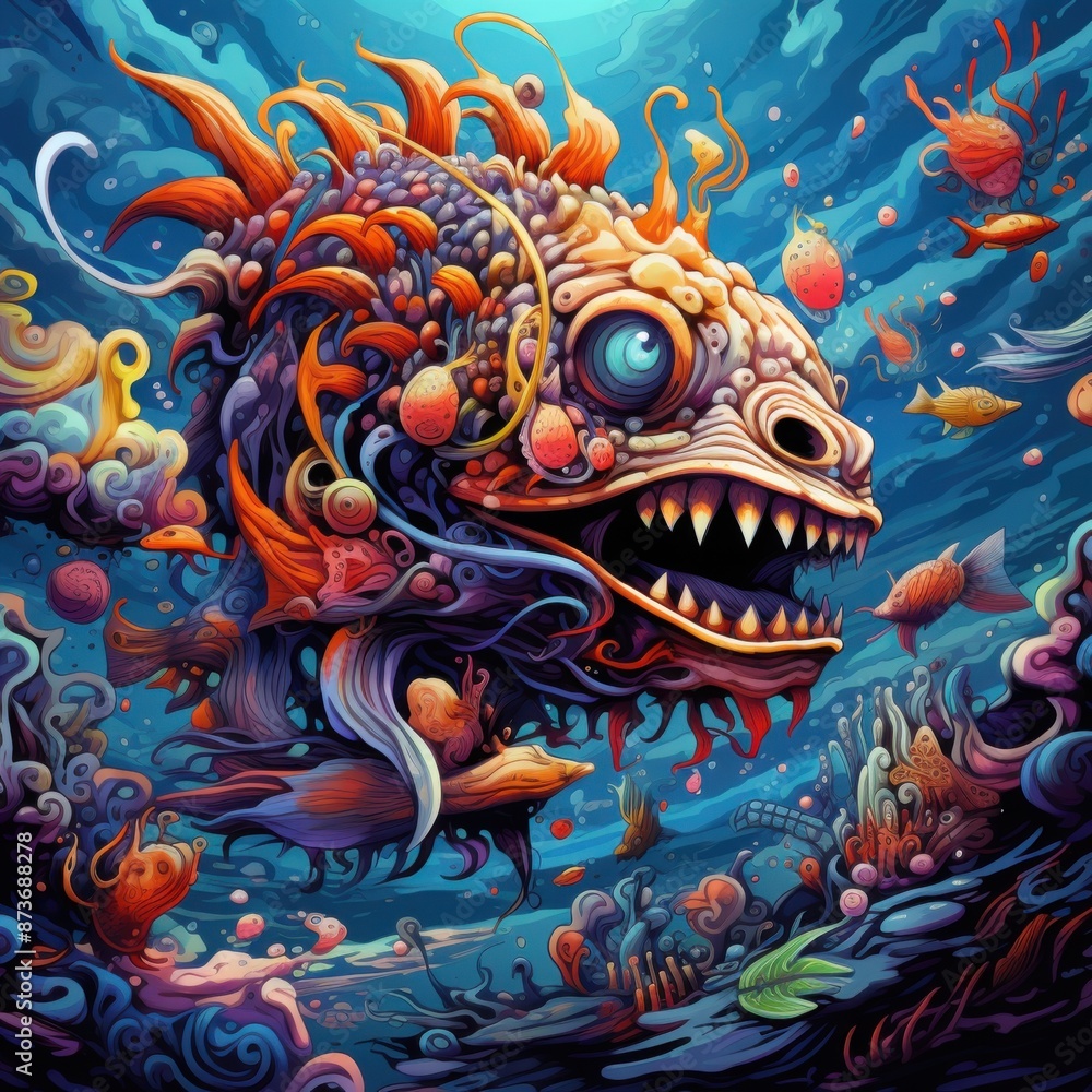 Enigmatic Psychedelic Underwater Monsters in Vibrant and Dynamic Poses Enigmatic Psychedelic Underwater Monsters in Vibrant and Dynamic Poses