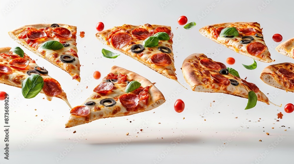 Flying Pepperoni Pizza Slices Flying Pepperoni Pizza Slices