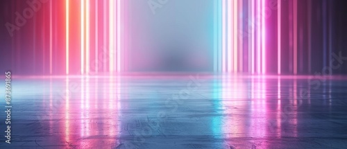 Abstract neon light reflections on the floor, creating a vibrant and futuristic atmosphere, perfect for backgrounds and creative projects.