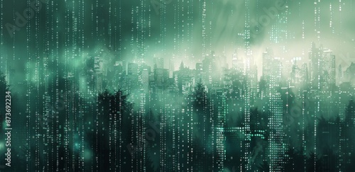 A Lonely Figure Walks Through a Green Neon Cityscape at Night