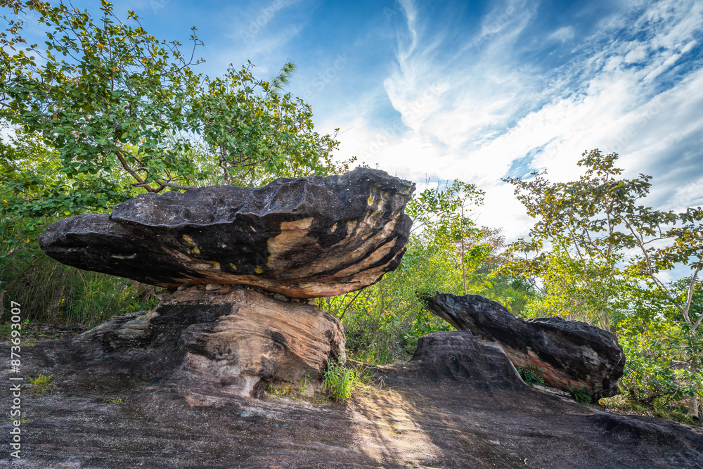 Sao Chaliang or sandstone pillar is a unique mushroom-shaped formation located in Pha Taem National Park, Ubon Ratchathani, Thailand Sao Chaliang or sandstone pillar is a unique mushroom-shaped formation located in Pha Taem National Park, Ubon Ratchathani, Thailand