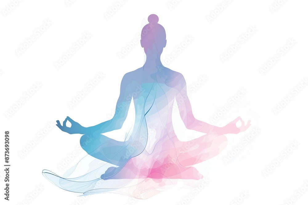 Watercolor silhouette of a person meditating in a lotus position, promoting peace, relaxation, and mindfulness. Abstract and calming visual art. Watercolor silhouette of a person meditating in a lotus position, promoting peace, relaxation, and mindfulness. Abstract and calming visual art.