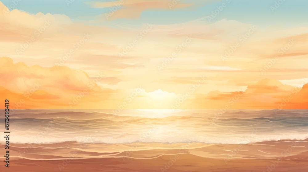 painting of a sunset over a calm ocean with soft, golden light illuminating the sky and water painting of a sunset over a calm ocean with soft, golden light illuminating the sky and water