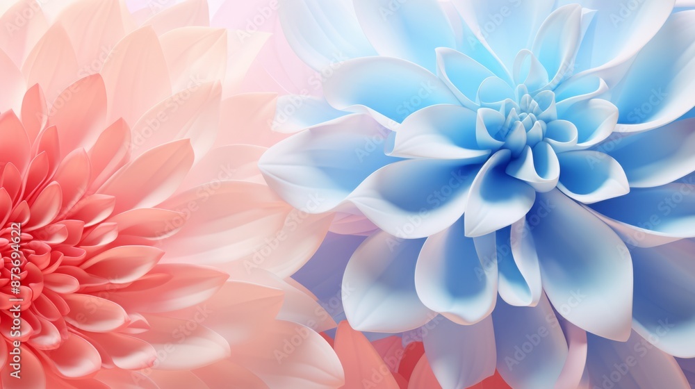 Obraz premium A close-up view of pink and light blue dahlias in full bloom