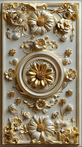 Baroque Classical Abstract Marble Framed Ceiling Art with Ornate Border. Luxury Lavish Decor Elements with Seamless Pattern Background Texture