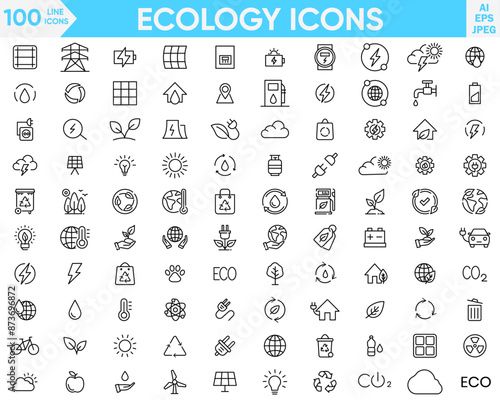 Energy and Ecology Line Icons set. Vector illustration in modern thin line style of eco related icons