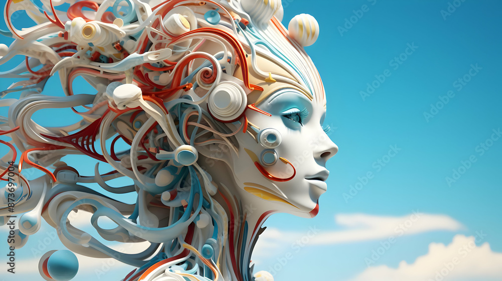 Abstract 3D Illustration of a Woman with Colorful Wires Abstract 3D Illustration of a Woman with Colorful Wires