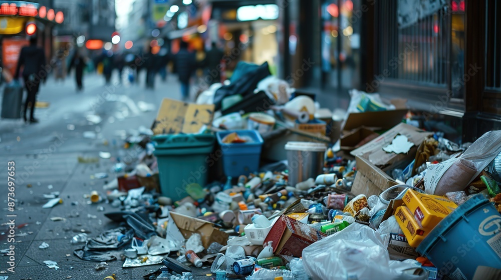 an urban street corner covered in garbage overflowing an urban street corner covered in garbage overflowing