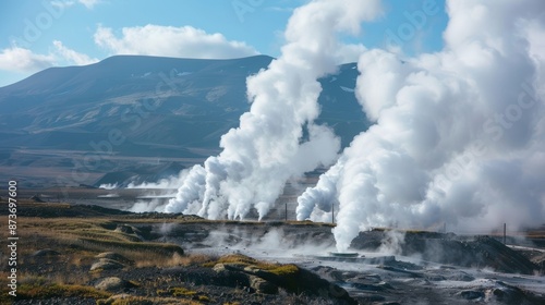 A series of images illustrating the different types of geothermal systems such as dry steam flash or binary.. photo