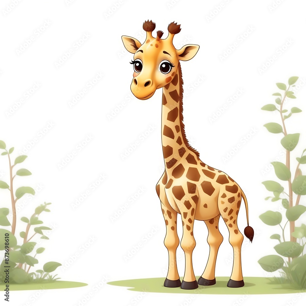 Cartoon giraffe with big eyes and brown spots. Suitable for childrens books, nursery decor, stationery, and educational materials. Cartoon giraffe with big eyes and brown spots. Suitable for childrens books, nursery decor, stationery, and educational materials.