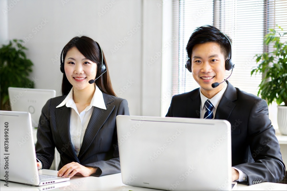 Asian Customer Service duo at Work in Open Office Space
Asian Customer Service duo at Work in Open Office Space