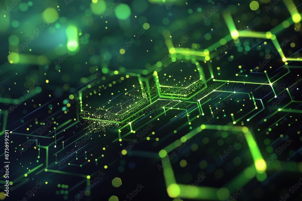 Obraz premium A green background with hexagonal shapes and a lot of dots