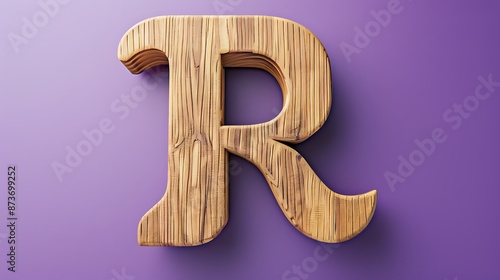 Alphabet wooden concept with R letters isolated on plum background