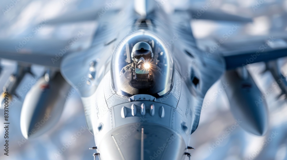 Close-up of a fighter jet cockpit with pilot in flight, showcasing military aviation technology and precision. Close-up of a fighter jet cockpit with pilot in flight, showcasing military aviation technology and precision.