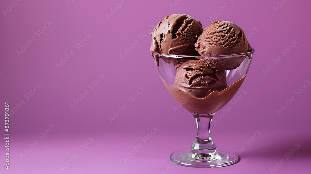 Chocolate ice cream in a collins glass purple background Chocolate ice cream in a collins glass purple background