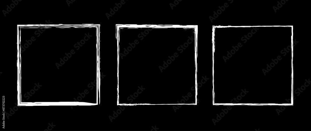 Grunge square frames set. Different paint brushed borders collection. Chalk or ink rectangular jagged stroke for design template, banner, poster, flyer, brochure, cover. Vector white cadre Grunge square frames set. Different paint brushed borders collection. Chalk or ink rectangular jagged stroke for design template, banner, poster, flyer, brochure, cover. Vector white cadre