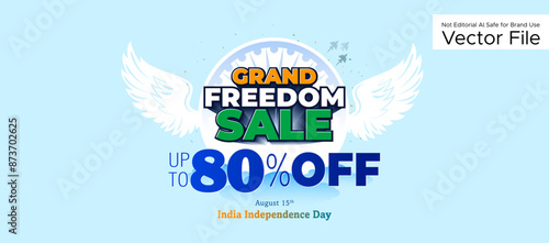 India Independence day. Freedom Sale 80% off deal, discount banner and logo