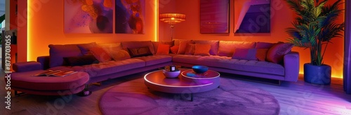 Modern Purple And Orange Living Room Interior Design