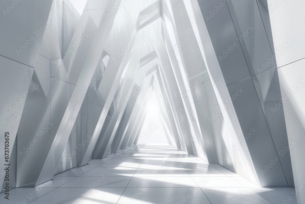Futuristic White Corridor with Triangular Design Futuristic White Corridor with Triangular Design