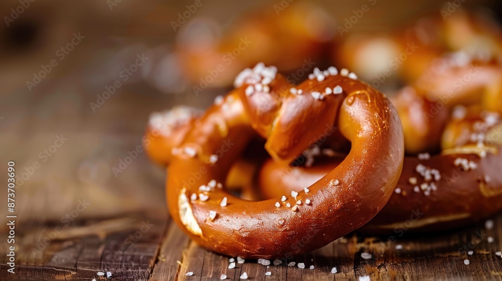 Rustic Single Soft Pretzel with Salt on Wooden Table, Homemade Quality Rustic Single Soft Pretzel with Salt on Wooden Table, Homemade Quality