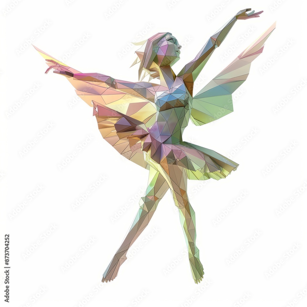 Obraz premium 3D Render of a Low Poly playful nymph dancing in mid-air, on isolated white background, Generative AI