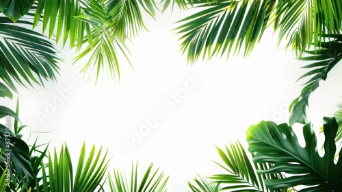 Tropical Leaves Framing a White Background