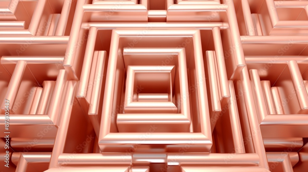 A pattern of rose gold squares forms an abstract maze A pattern of rose gold squares forms an abstract maze