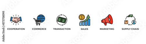 Business to business banner web icon vector illustration concept with icon of cooperation, commerce, transaction, sales, marketing, supply chain	