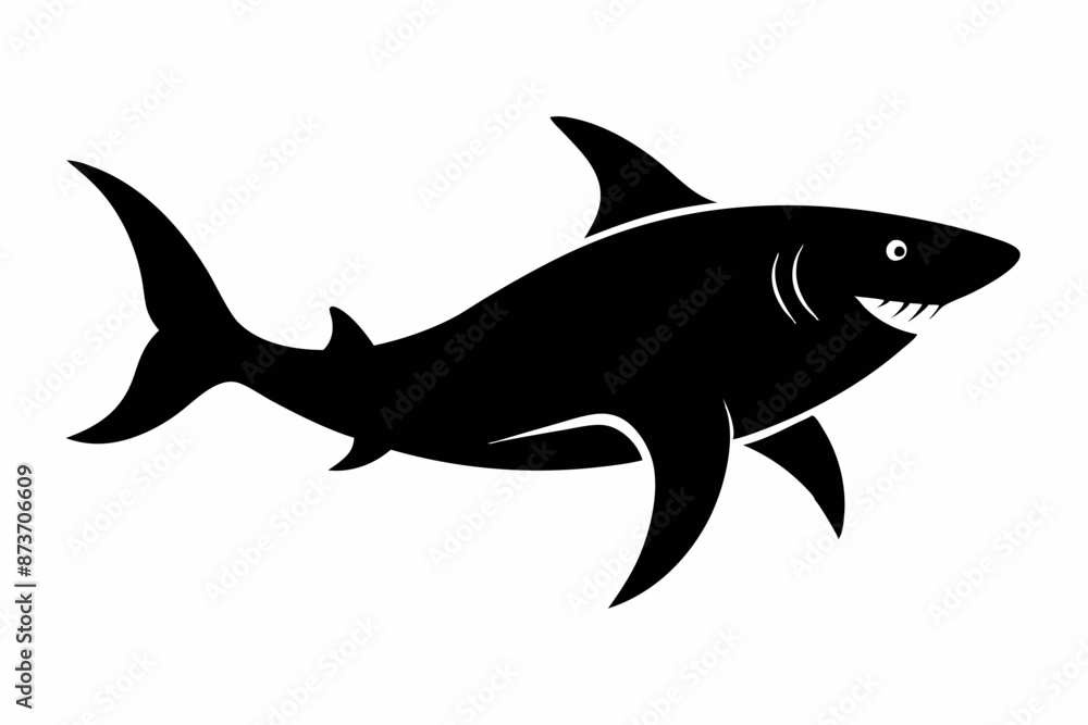 Fototapeta premium Shark vector illustration, shark jumping isolated on white, shark silhouette, shark vector art
