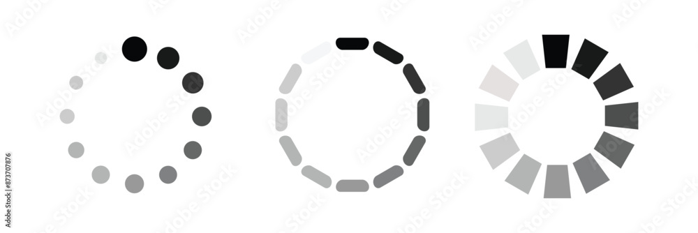 Loading Icons Collection, Load Process Icon Set - Different Vector Illustrations Isolated On white background. Loading Icons Collection, Load Process Icon Set - Different Vector Illustrations Isolated On white background.