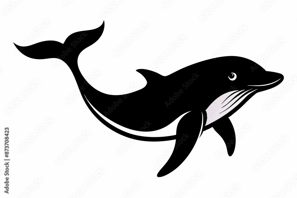 Fototapeta premium Whale vector illustration, whale jumping isolated on white, whale silhouette, whale vector art
