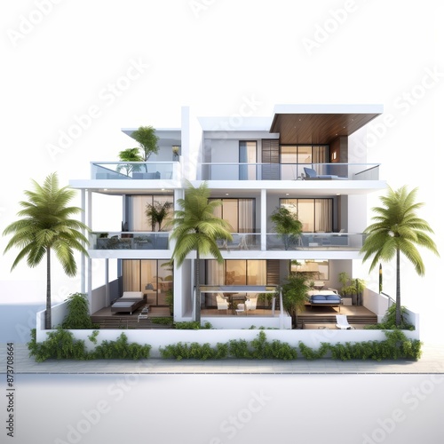 Modern luxury houses with innovative designs and green surroundings. © Shades3d
