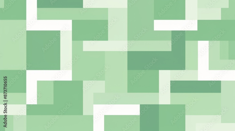 Obraz premium Green and white squares and rectangles form an abstract geometric pattern
