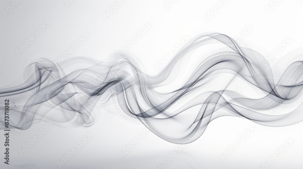 Elegant abstract flowing black and gray smoke wave on white background, perfect for design themes and background arts. Elegant abstract flowing black and gray smoke wave on white background, perfect for design themes and background arts.