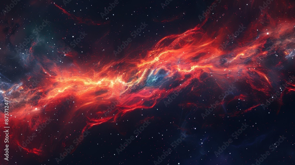 Cosmic Nebula with Fiery Red Flames Cosmic Nebula with Fiery Red Flames