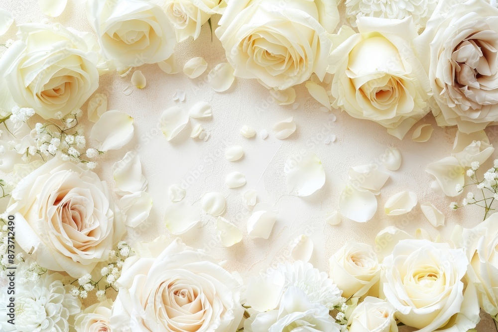 Elegant White Roses and Petals on a Cream Background Elegant White Roses and Petals on a Cream Background