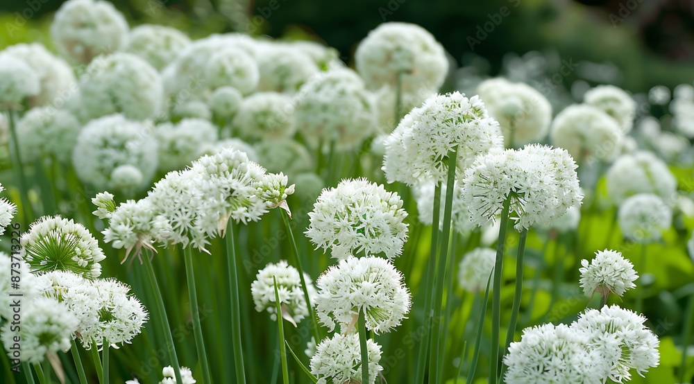 A close up view of allium white giant flower on garden A close up view of allium white giant flower on garden