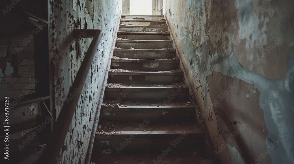 A haunting staircase within a deserted structure A haunting staircase within a deserted structure