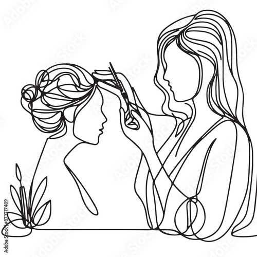 hair stylist dresser one line art drawing continuous vector illustration, isolated on transparent background