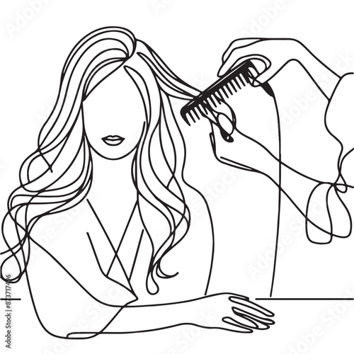 hair stylist dresser one line art drawing continuous vector illustration, isolated on transparent background