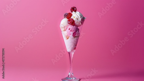 Wallpaper Mural Mixed flavour ice cream on rock in a champagne flute glass magenta background Torontodigital.ca
