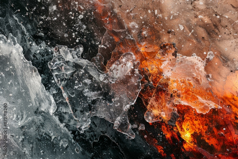 Vibrant clash of warm and cool tones in a dynamic ice texture Vibrant clash of warm and cool tones in a dynamic ice texture