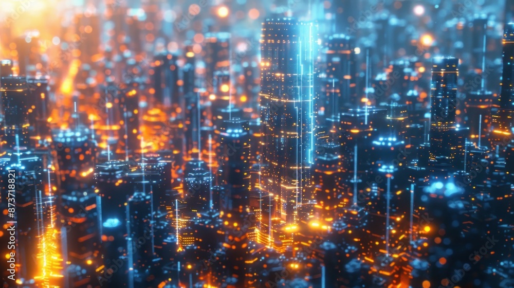 Naklejka premium Futuristic Cityscape with Neon Lights