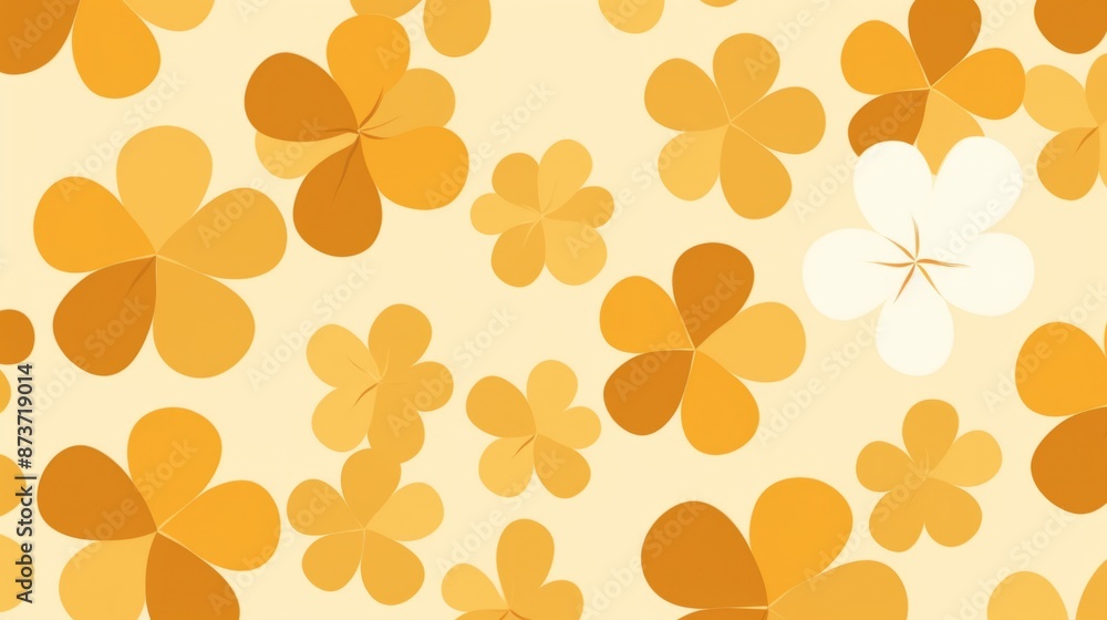 A pattern of yellow and orange flowers on a light yellow background, with a single white flower in the center A pattern of yellow and orange flowers on a light yellow background, with a single white flower in the center
