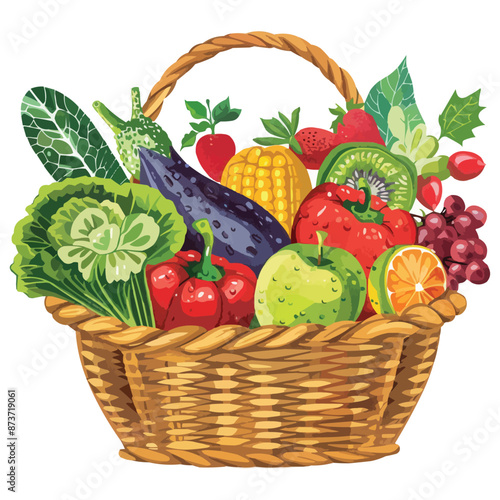 fresh vegetables and fruits in a basket vector